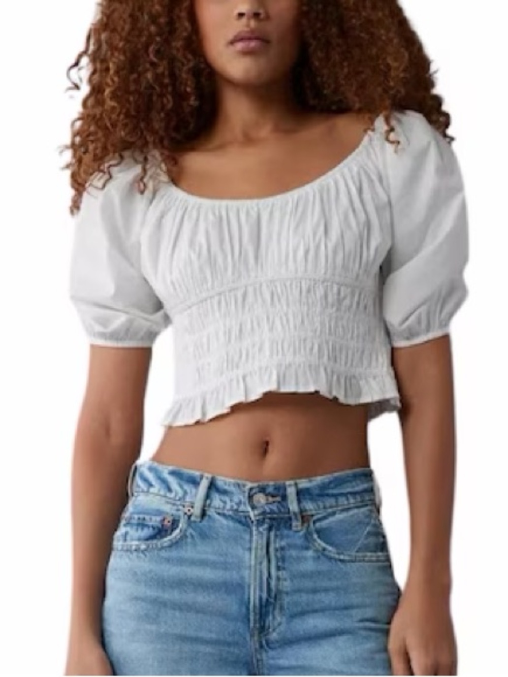 AMERICAN EAGLE OUTFITTERS Ruched Puff-Sleeve Poplin Top